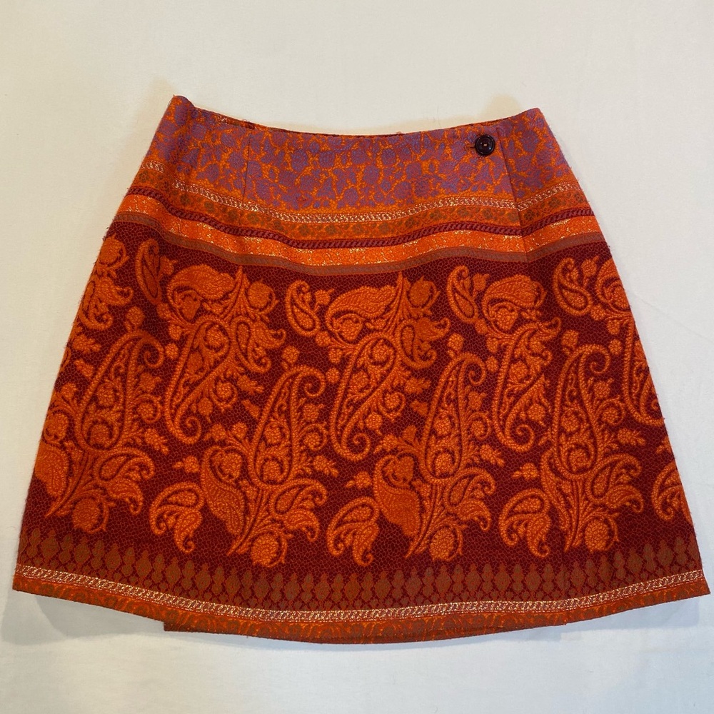 FINITY Vintage 90s Orange and Purple Paisley Patterned Women's Mini Skirt, Boho